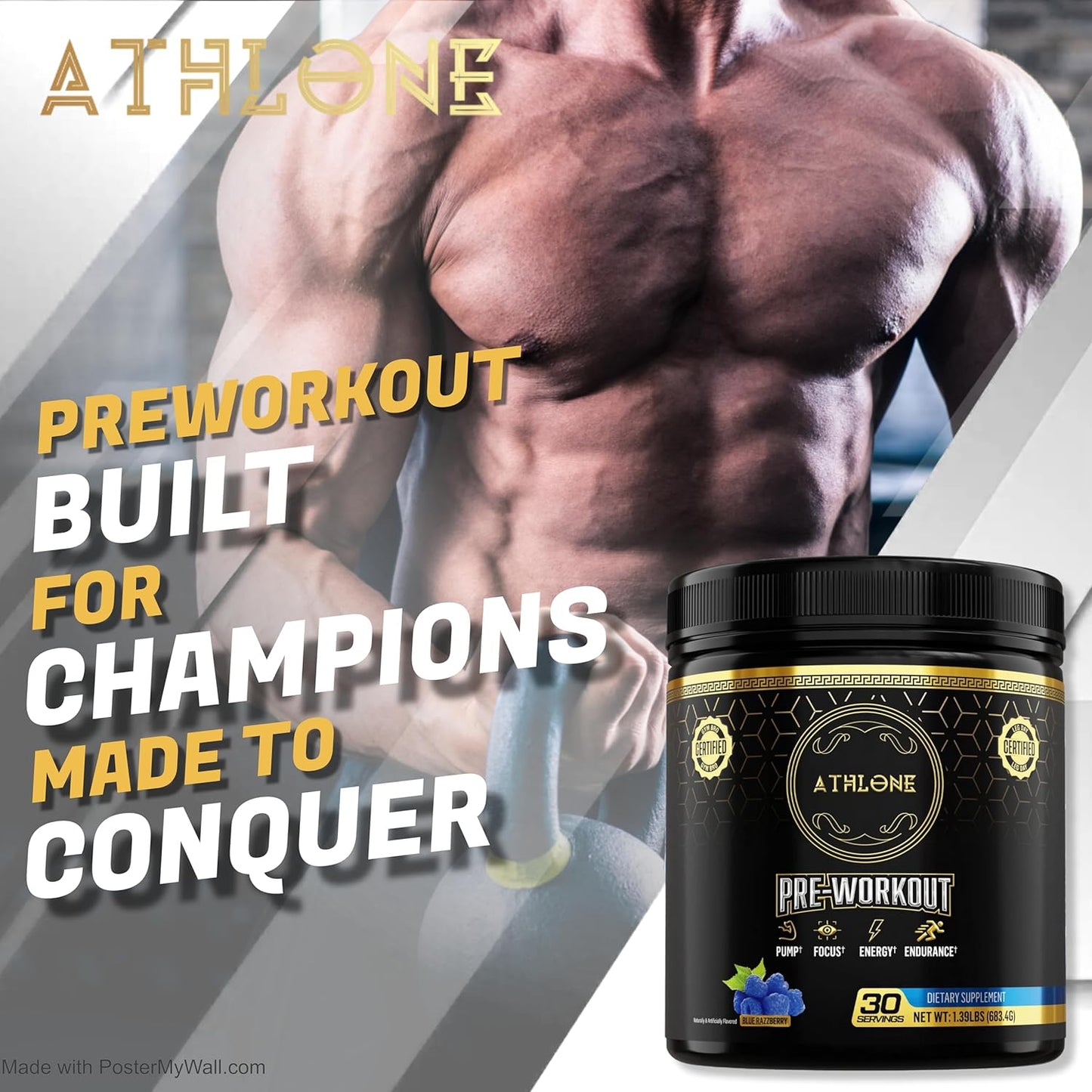 Blue Raspberry Pre-Workout Powder - Energy Boost with Caffeine, L-Citrulline, Beta-Alanine, Himalayan Pink Salt - Natural Ingredients (30 Servings)