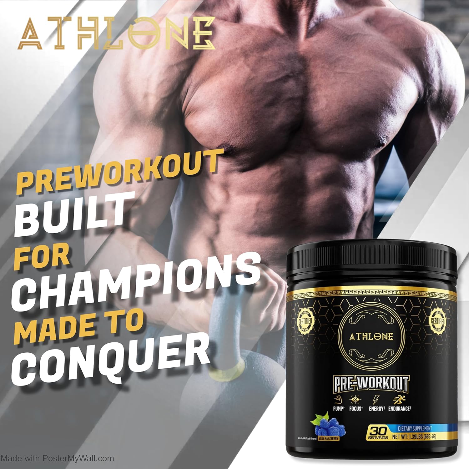 Blue Raspberry Pre-Workout Powder - Energy Boost with Caffeine, L-Citrulline, Beta-Alanine, Himalayan Pink Salt - Natural Ingredients (30 Servings)