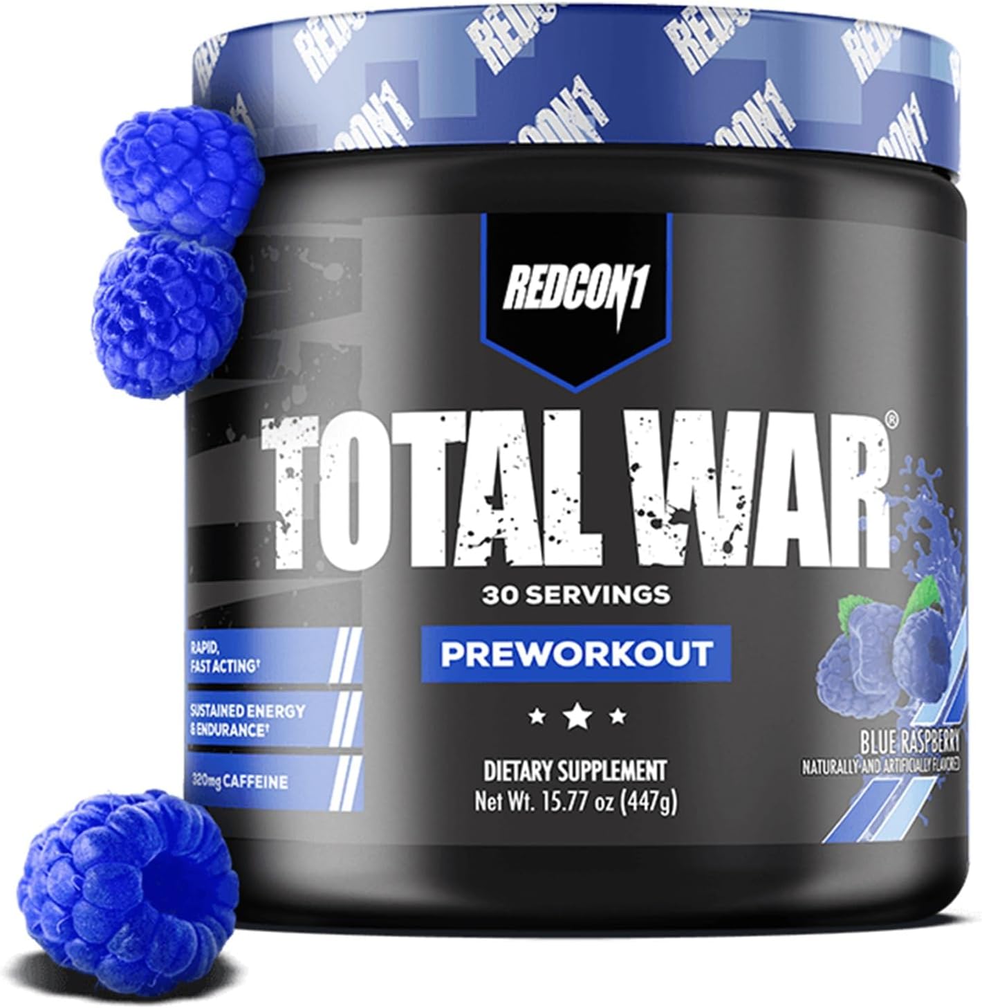 Blue Raspberry Total War Pre Workout Powder - Keto Friendly, Fast Acting Preworkout for Men & Women - 320mg Caffeine, Beta Alanine, Citrulline Malate - 30 Servings
