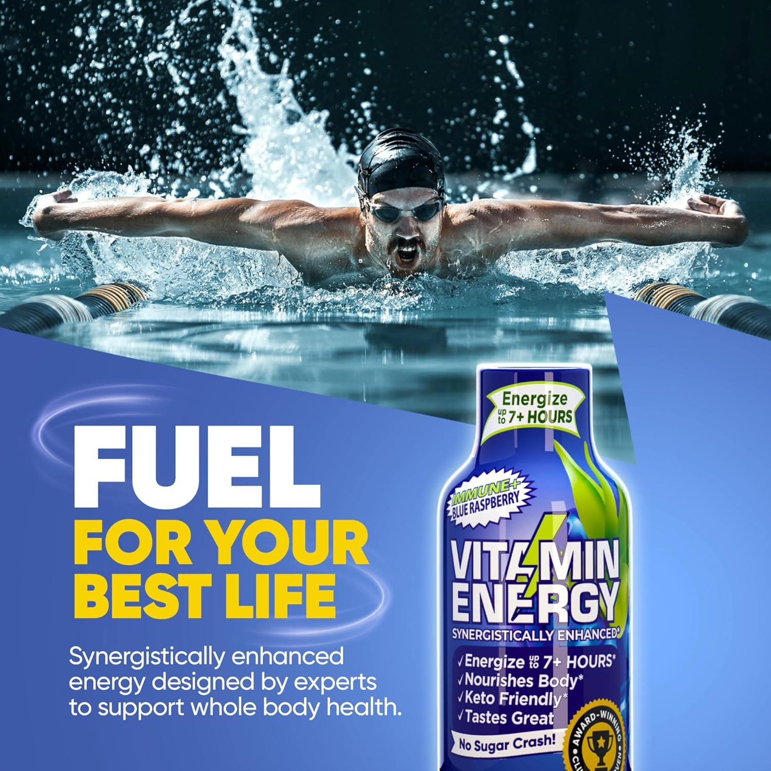 Blue Raspberry Vitamin Energy Extra Strength Energy Drink Shots - 48 Ct | Immune Support Formula | Sugar & Carb-Free | Natural Nutrients for 7+ Hours of Energy