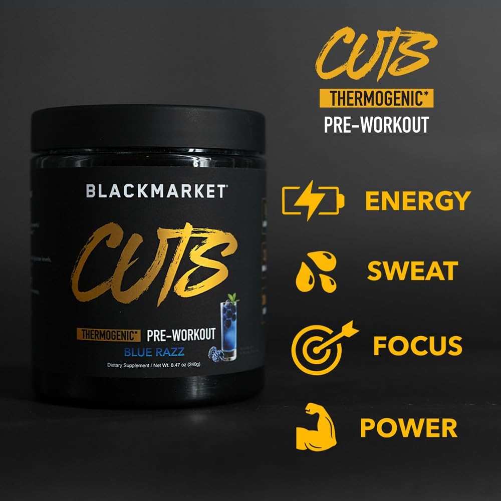 Blue Razz Pre-Workout Powder - Energy Drink Mix for Muscle Definition, Thermogenic, Creatine-Free - 30 Servings for Men & Women
