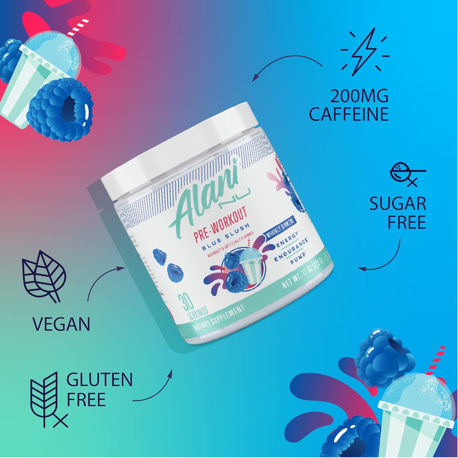 Blue Slush Pre Workout Powder by Alani Nu - Boost Energy, Endurance, and Focus with Sugar-Free Formula containing 200mg Caffeine, L-Theanine, Beta-Alanine, and Citrulline - 30 Servings