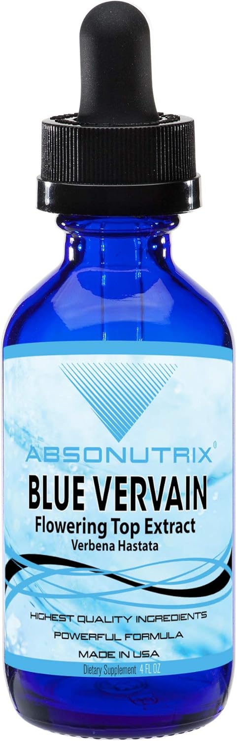 Blue Vervain Flowering Top Extract 650mg - 4oz Bottle (118 Servings) - High Bioavailability - Quick Absorption - Cruelty-Free, Non-GMO - Third-Party Tested - GMP-Certified - Made in USA