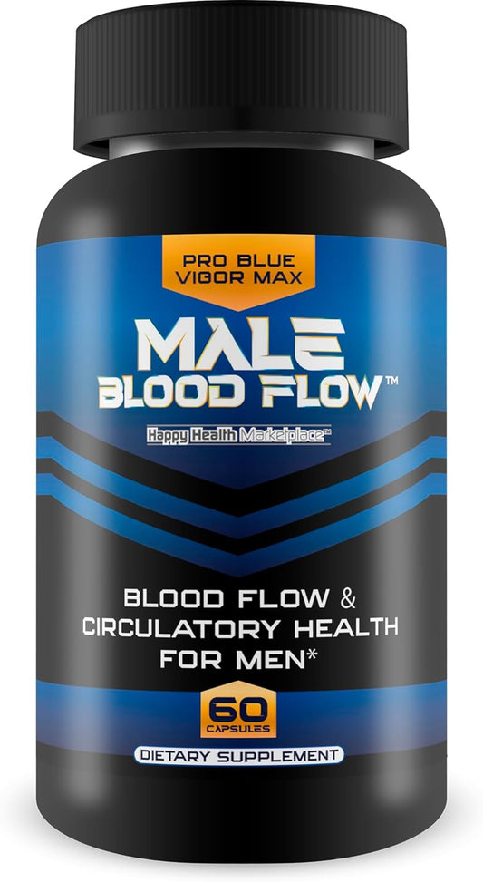 Blue Vigor Max Male Blood Flow Supplement - Best Nitric Oxide Support for Men - Promotes Healthy Blood Circulation