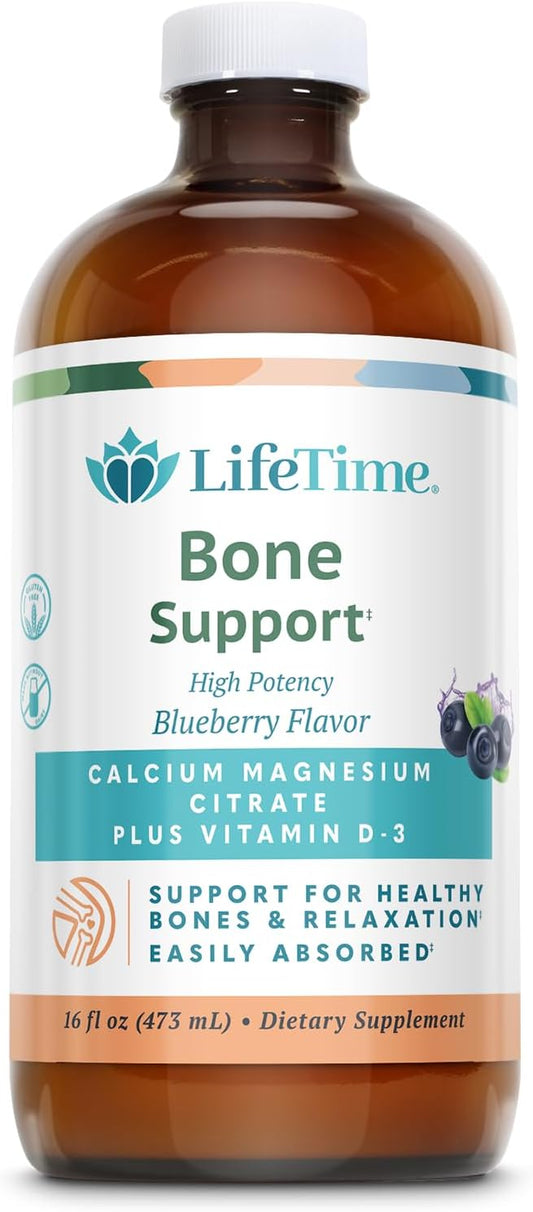 Blueberry Flavored Bone Support Liquid Supplement with Calcium, Magnesium, and Vitamin D-3 for Relaxation and Muscle Support - 32 Servings, 16 FL OZ