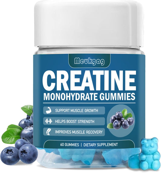 Blueberry Flavored Chewable Creatine Gummies for Muscle Strength & Energy Boost - 60 Count