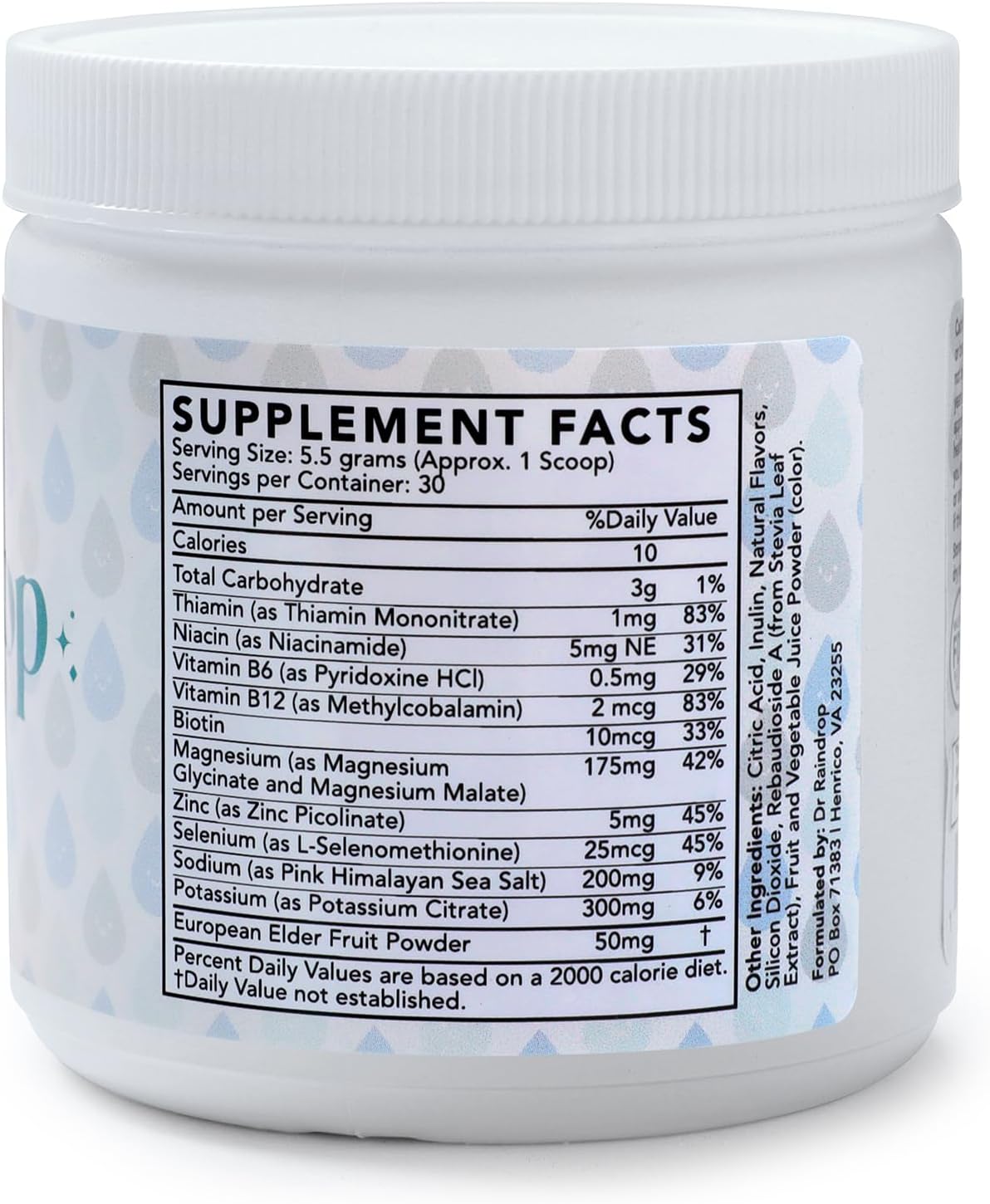 Blueberry Flavored Dr Raindrop Electrolytes Powder for Hydration and Recovery, Gluten Free with Potassium Citrate - Ideal for Sports and Fasting