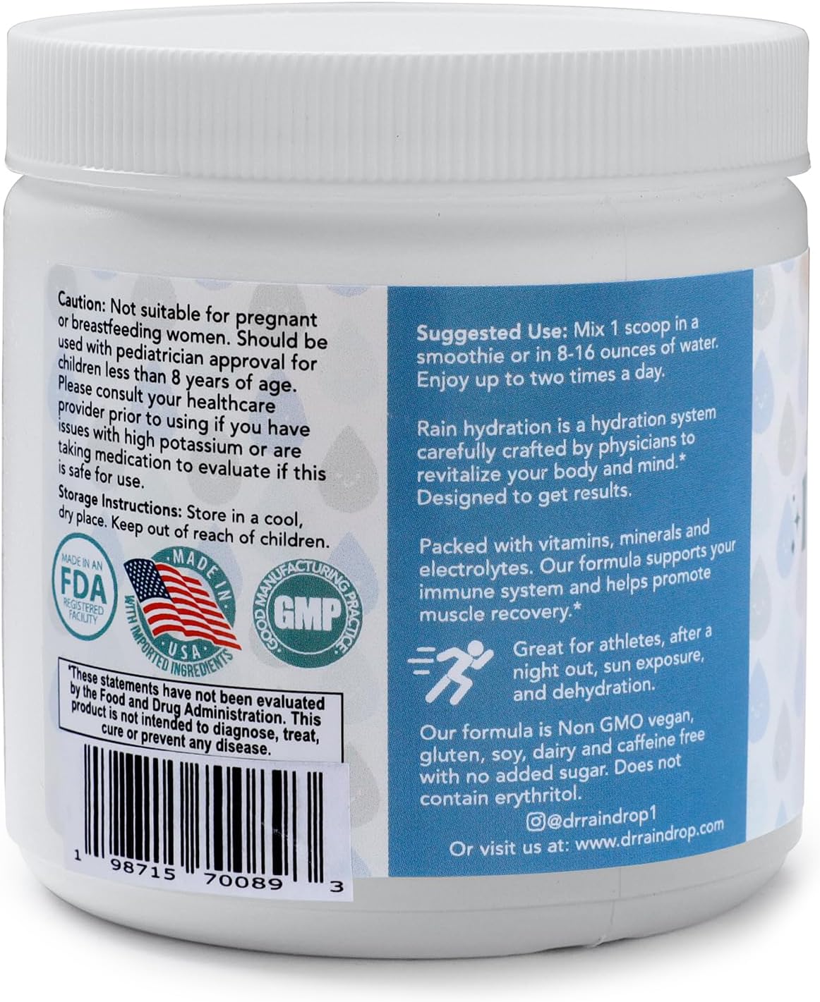 Blueberry Flavored Dr Raindrop Electrolytes Powder for Hydration and Recovery, Gluten Free with Potassium Citrate - Ideal for Sports and Fasting