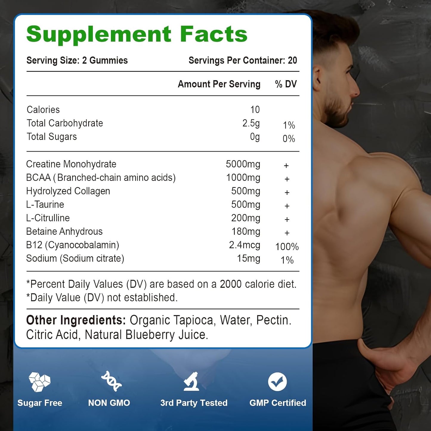 Blueberry Flavored Vazatisi Creatine Monohydrate Gummies - Vegan Supplement for Muscle Building, Energy, and Strength - 60 Count