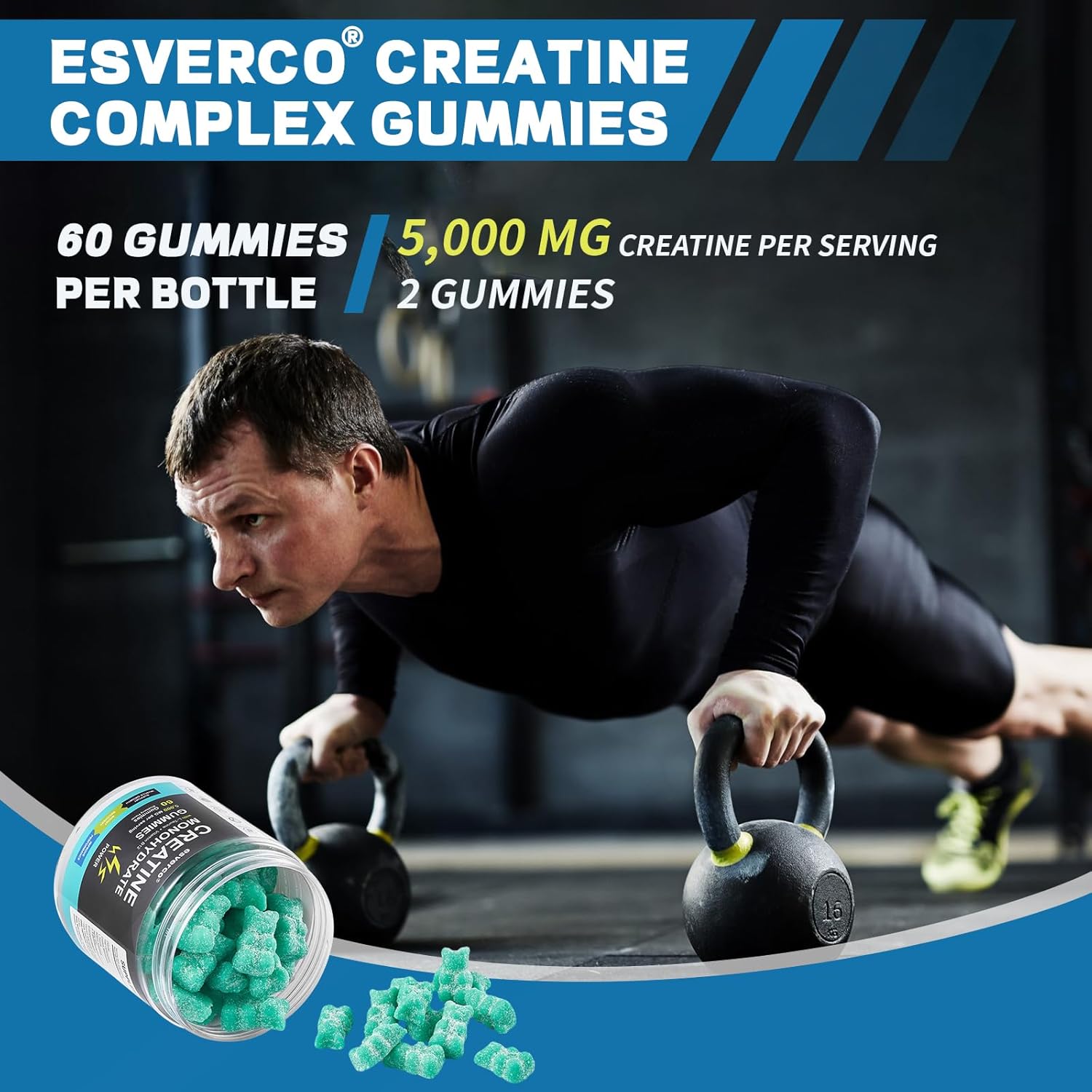 Blueberry Flavored Vegan Creatine Gummy Supplements for Muscle Growth and Energy Boost - 60 Count