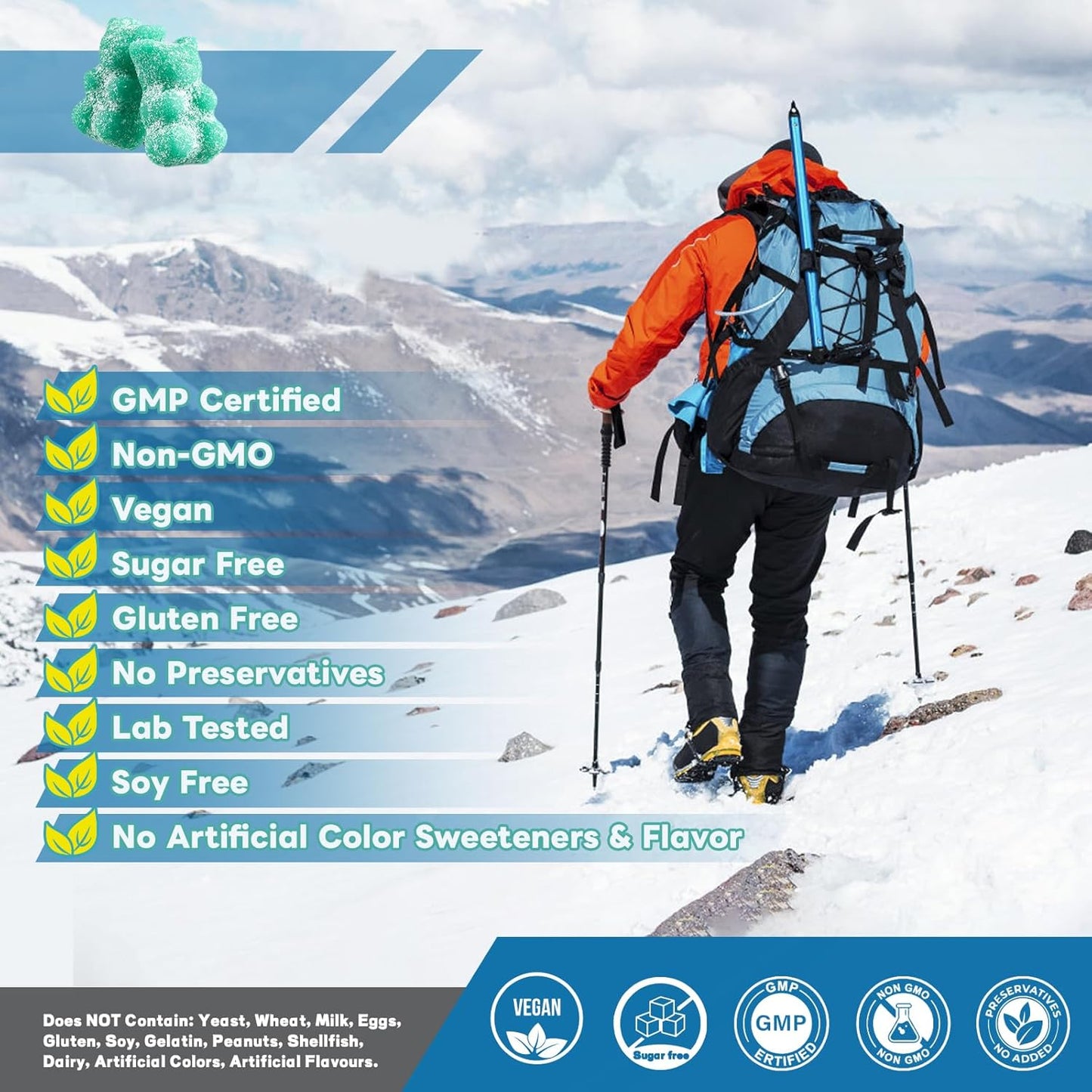 Blueberry Flavored Vegan Creatine Gummy Supplements for Muscle Growth and Energy Boost - 60 Count