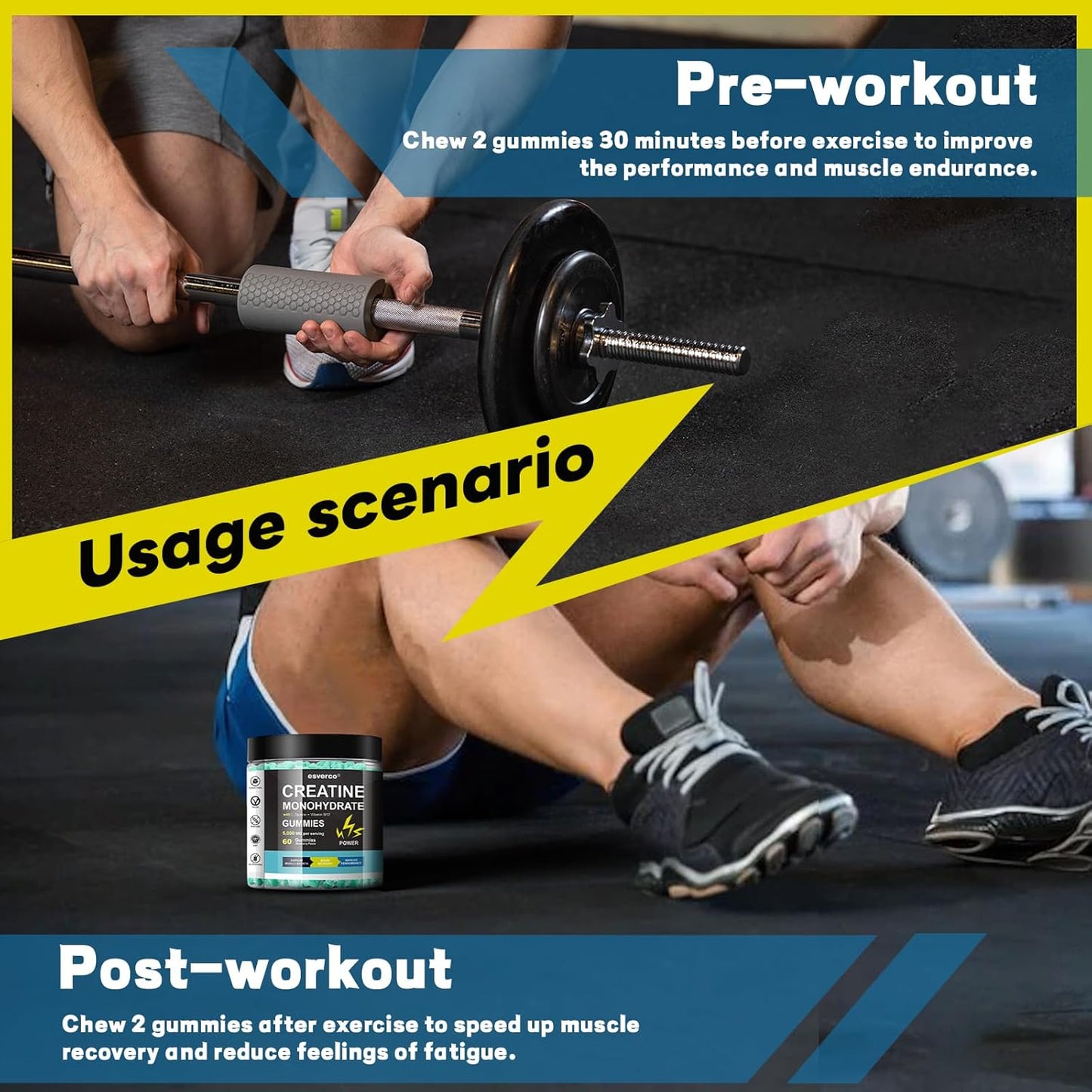 Blueberry Flavored Vegan Creatine Gummy Supplements for Muscle Growth and Energy Boost - 60 Count