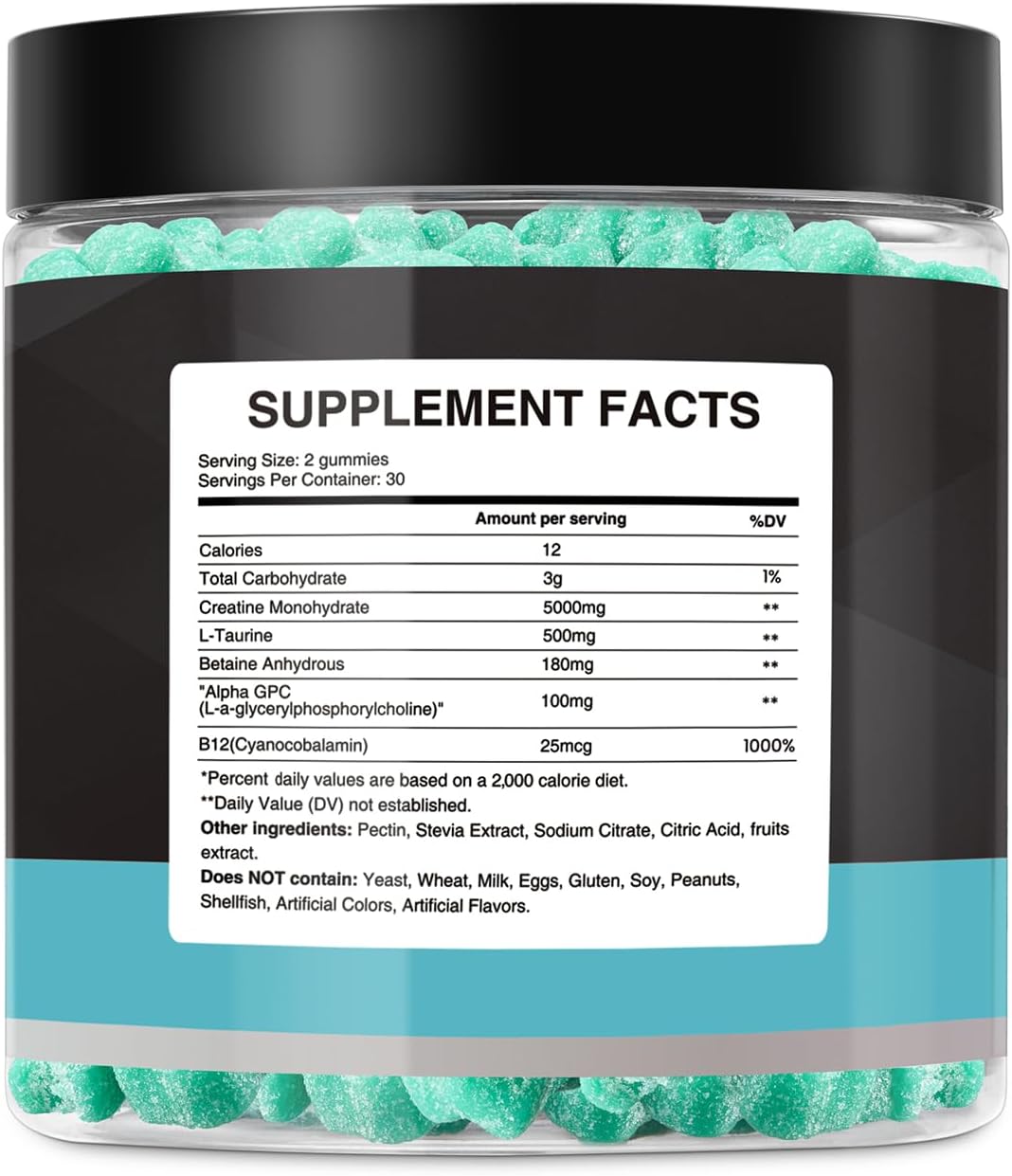 Blueberry Flavored Vegan Creatine Gummy Supplements for Muscle Growth and Energy Boost - 60 Count