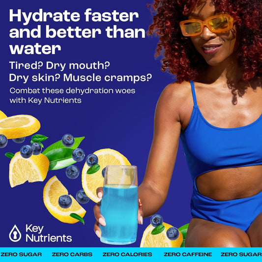 Blueberry Lemonade Electrolyte Multivitamin Powder Packets - 40 Pack Hydration Travel Packets - Sugar-Free, Calorie-Free, Gluten Free - Made in USA