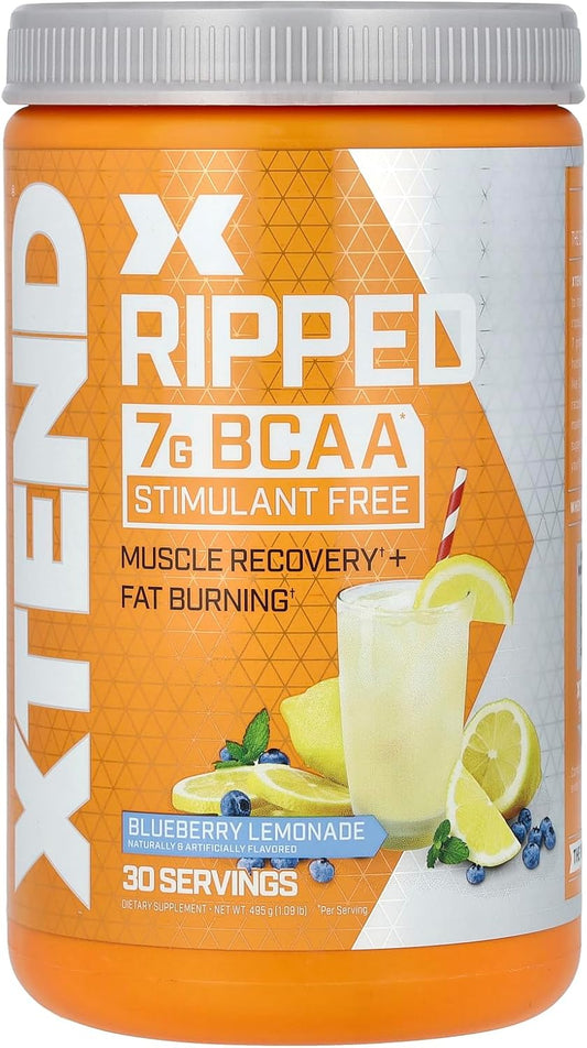 Blueberry Lemonade Xtend XTEND Ripped BCAA Powder - Sugar Free Post Workout Drink with Amino Acids for Muscle Recovery - 30 Servings