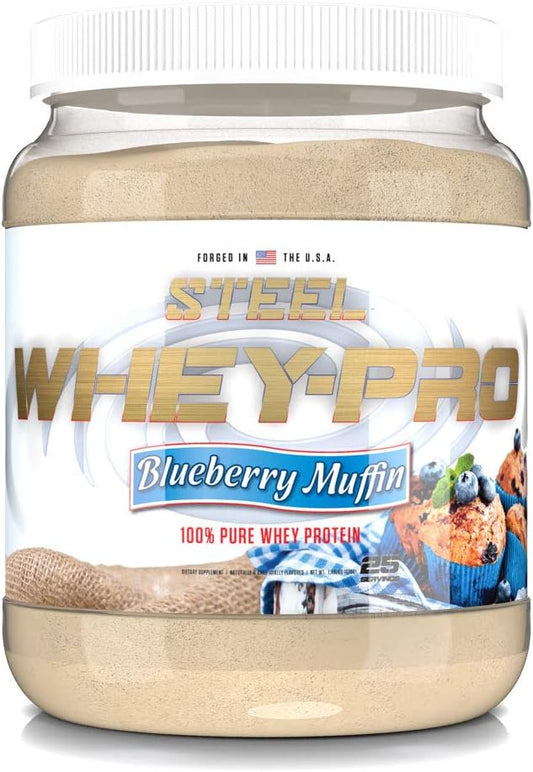 Blueberry Muffin Whey-Pro: Pure Whey Protein Powder for Muscle Gain & Recovery | Steel Supplements | Gluten Free | Non-GMO | 1.48 lbs