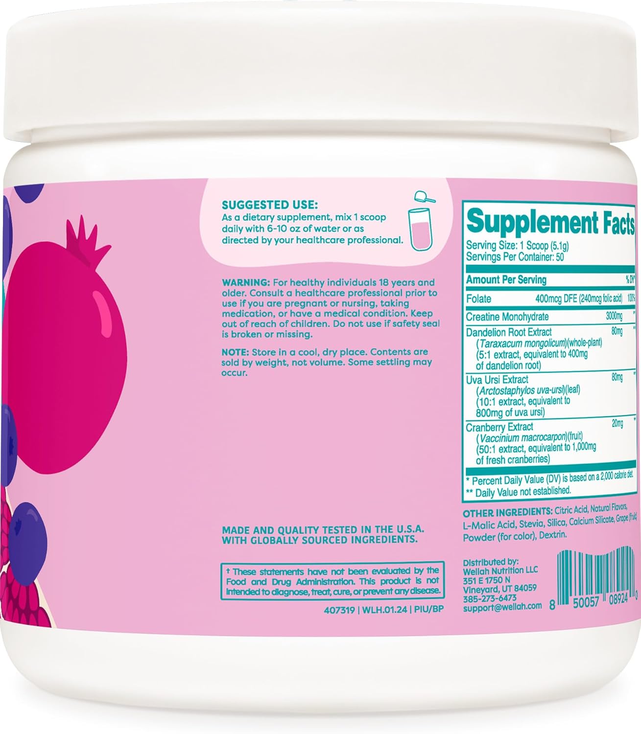 Blueberry Pomegranate Creatine Monohydrate with Dandelion & Uva Ursi - 50 Servings