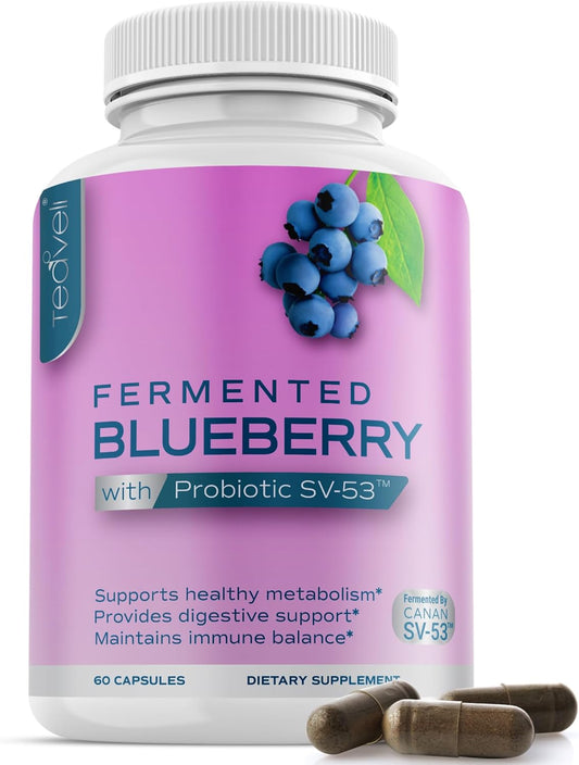Blueberry Probiotic Supplement with Wild Blueberries - 1000mg per Serving - Rich in Polyphenols & Anthocyanins - 60 Capsules