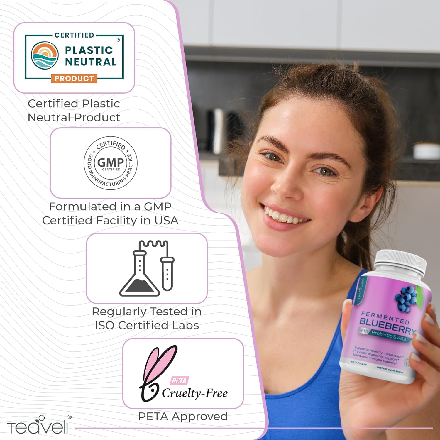 Blueberry Probiotic Supplement with Wild Blueberries - 1000mg per Serving - Rich in Polyphenols & Anthocyanins - 60 Capsules