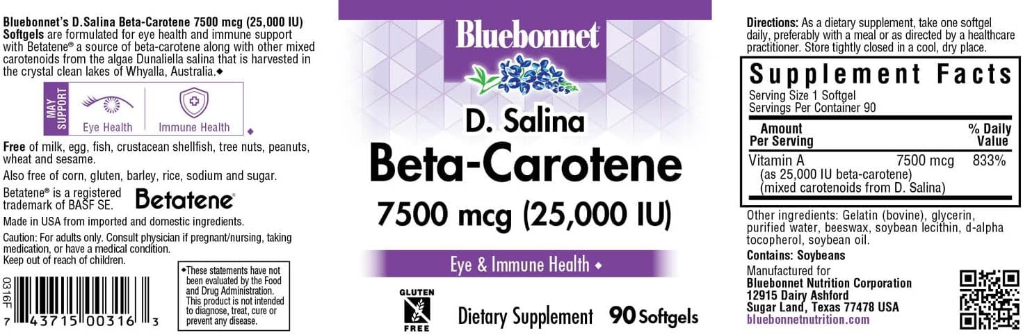 BlueBonnet Beta-Carotene Soft Gels, 25000 IU, 90 Count - Reddish Brown Formula