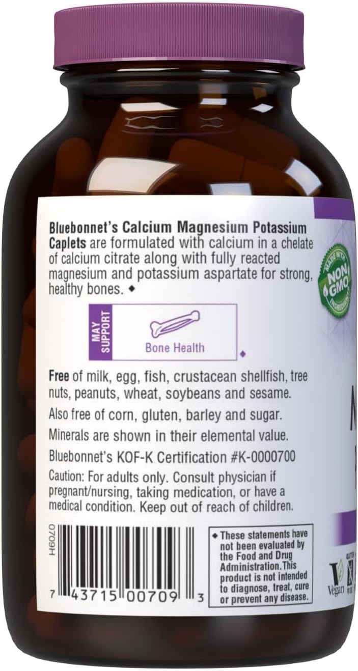 BlueBonnet Calcium Magnesium Potassium Caplets - 90 Count Bottle