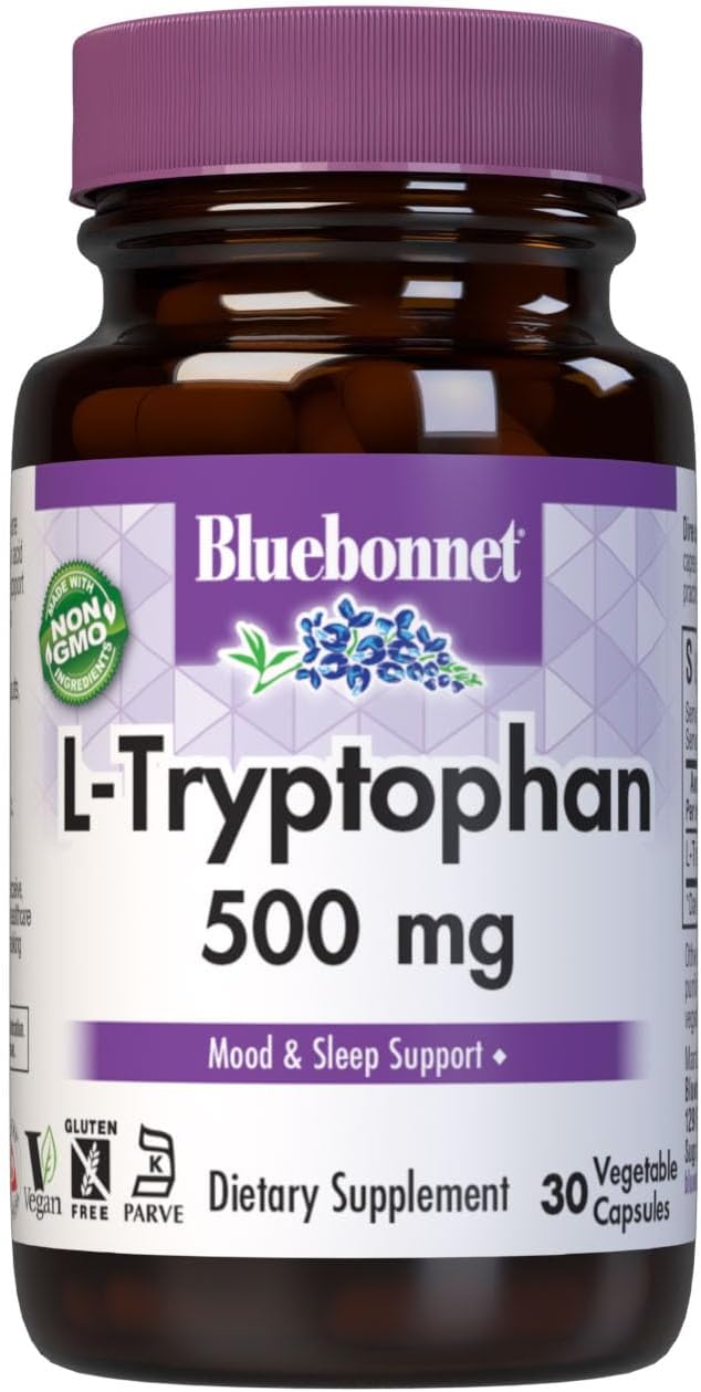 BlueBonnet L-Tryptophan Capsules - 500mg Vitamin Supplement (30 Count)