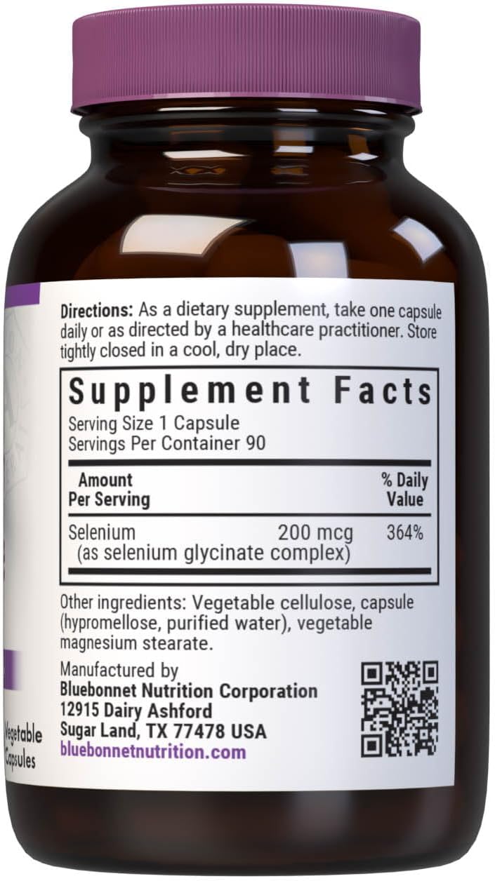 Bluebonnet Nutrition Albion Selenium Glycinate Capsules for Immune & Thyroid Health - 90 Servings - Soy, Gluten, Dairy-Free