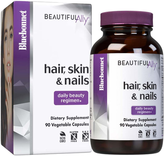 BlueBonnet Nutrition Beautiful Ally Hair, Skin & Nails Supplement with Grass Fed Collagen Peptides - Type 1 & 3, Non-GMO, Gluten-Free, 90 Capsules