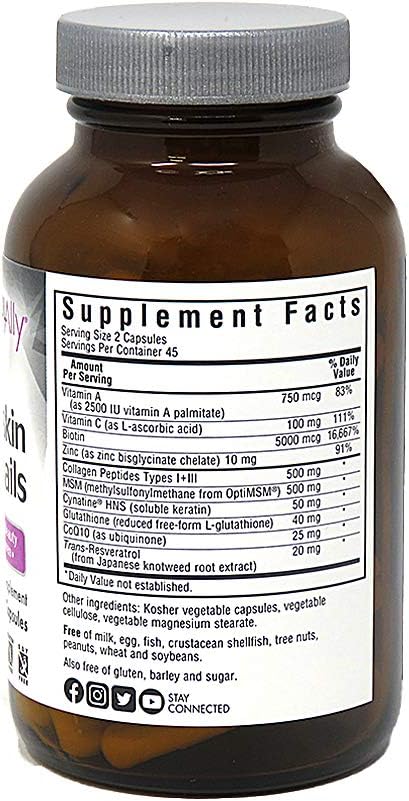 BlueBonnet Nutrition Beautiful Ally Hair, Skin & Nails Supplement with Grass Fed Collagen Peptides - Type 1 & 3, Non-GMO, Gluten-Free, 90 Capsules
