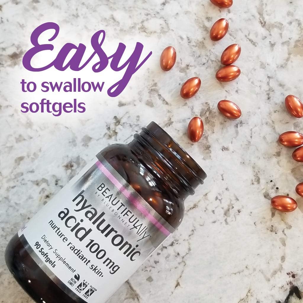 Bluebonnet Nutrition Beautiful Ally Hyaluronic Acid 100mg Softgels for Glowing Skin, Non-GMO, Gluten-Free - 90 Servings