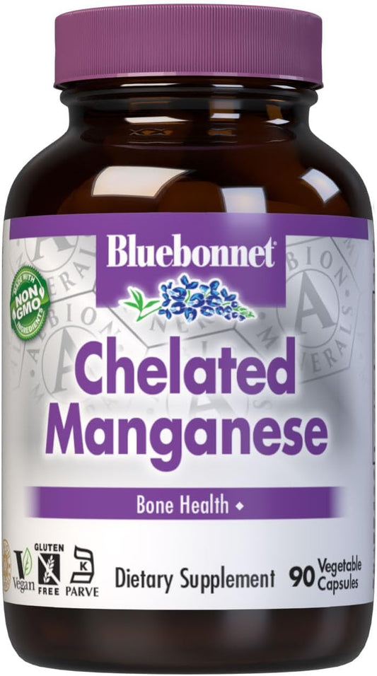 BlueBonnet Nutrition Chelated Manganese Supplement - 90 Vegan Capsules, Non-GMO, Gluten-Free & Kosher