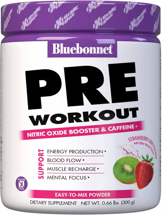 Bluebonnet Nutrition Extreme Edge Pre Workout - Strawberry Kiwi Flavor, Dairy and Soy-Free, 30 Servings, 10.56 Ounce, Boosts Nitric Oxide Levels