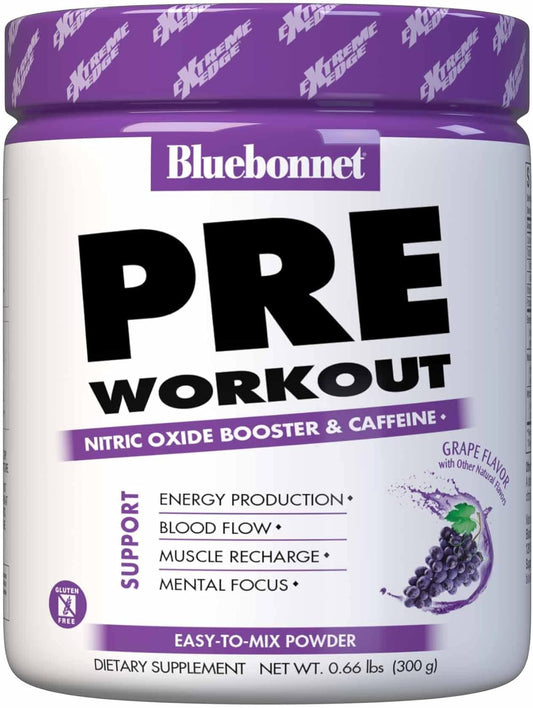 BlueBonnet Nutrition Extreme Edge Pre Workout Supplement - 30 Servings, Grape Flavor, 10.56 Oz - Boosts Nitric Oxide Levels