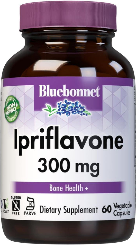 BlueBonnet Nutrition Ipriflavone 300mg Supplement for Bone Health - Ostivone Source - Non-GMO, Vegan, Kosher Certified, Gluten-Free - 60 Vegetable Capsules