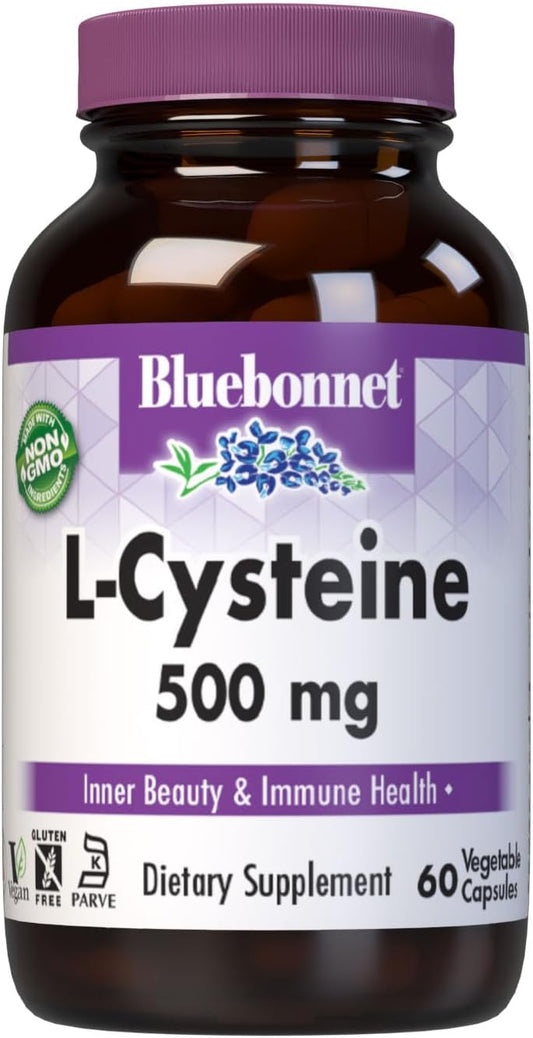 Bluebonnet Nutrition L-Cysteine 500mg Capsules - Promotes Healthy Skin, Hair & Nails - Non-GMO, Vegan, Soy-Free - 60 Count