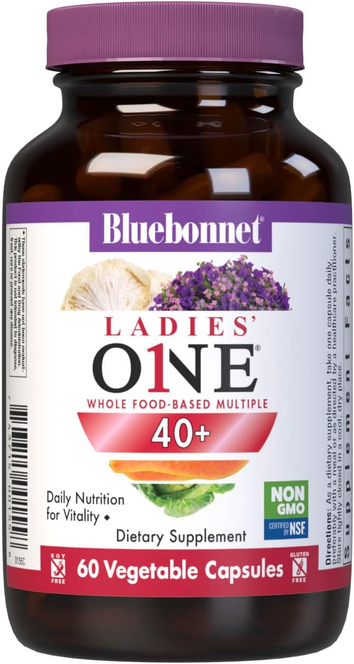 Bluebonnet Nutrition Ladies’ 40+ Whole Food Women Multivitamin, Soy-Free, Non-GMO, Gluten Free - 60 Vegetable Capsules