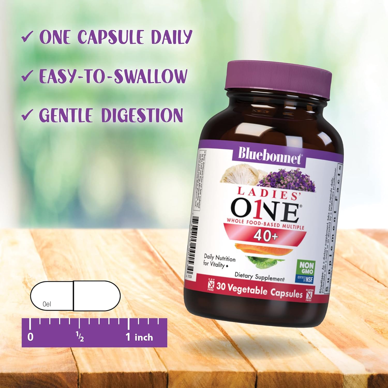 Bluebonnet Nutrition Ladies’ 40+ Whole Food Women Multivitamin, Soy-Free, Non-GMO, Gluten Free - 60 Vegetable Capsules