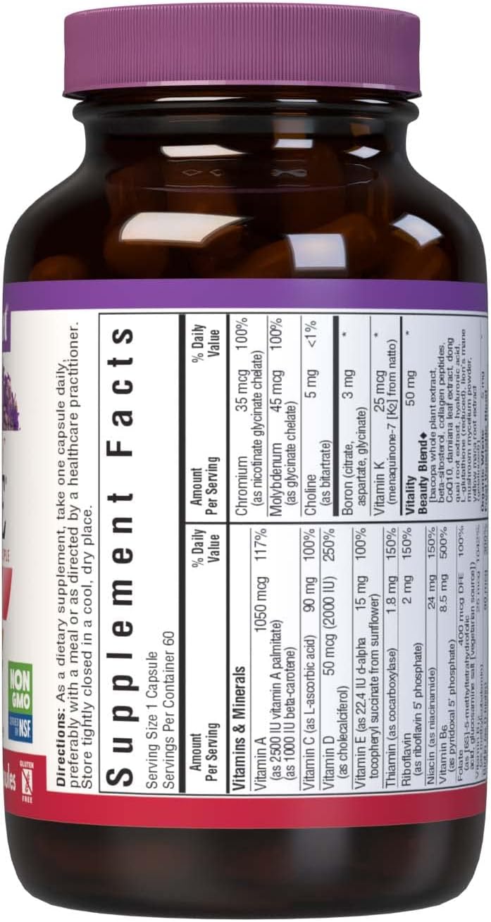 Bluebonnet Nutrition Ladies’ 40+ Whole Food Women Multivitamin, Soy-Free, Non-GMO, Gluten Free - 60 Vegetable Capsules