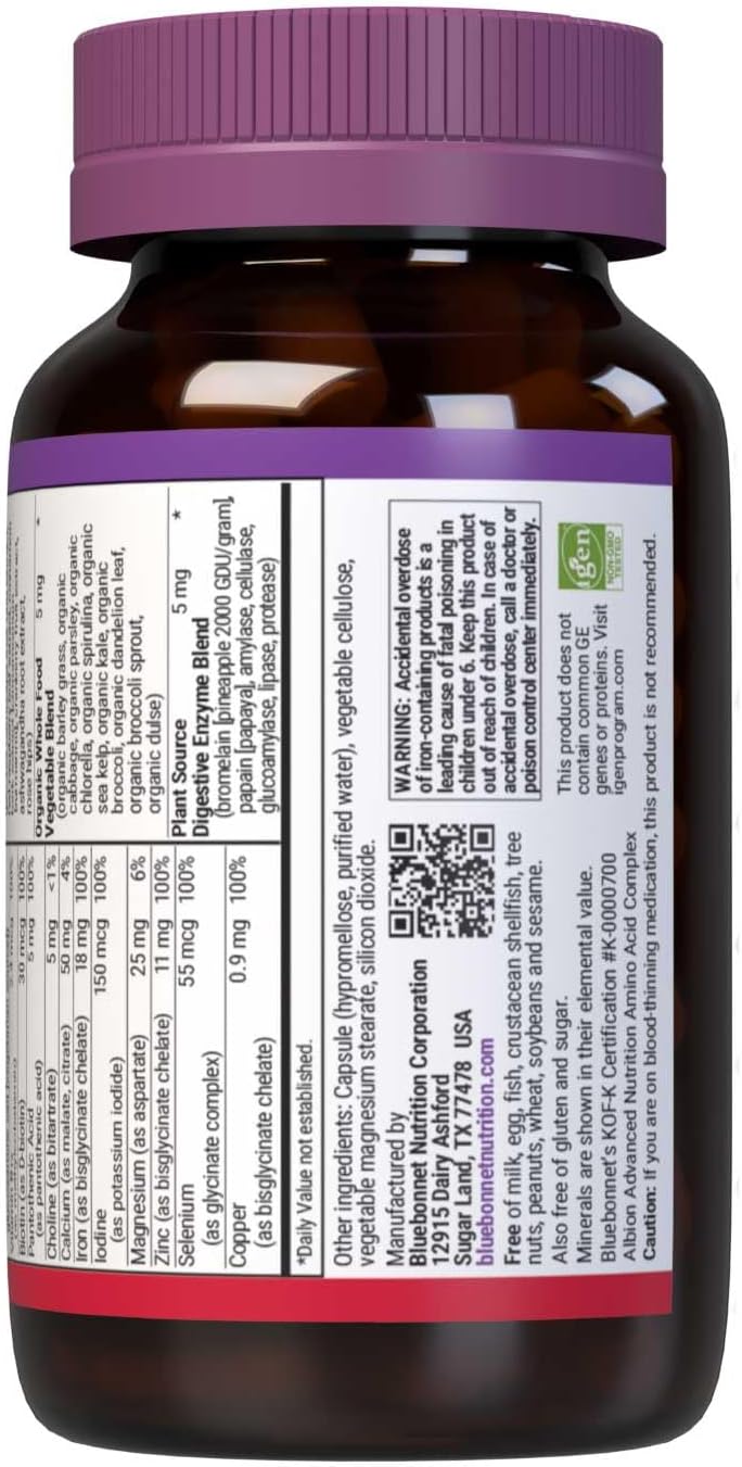 BlueBonnet Nutrition Ladies Whole Food Multiple Capsules with K2 for Energy and Vitality - Non-GMO, Gluten-Free, 60 Count