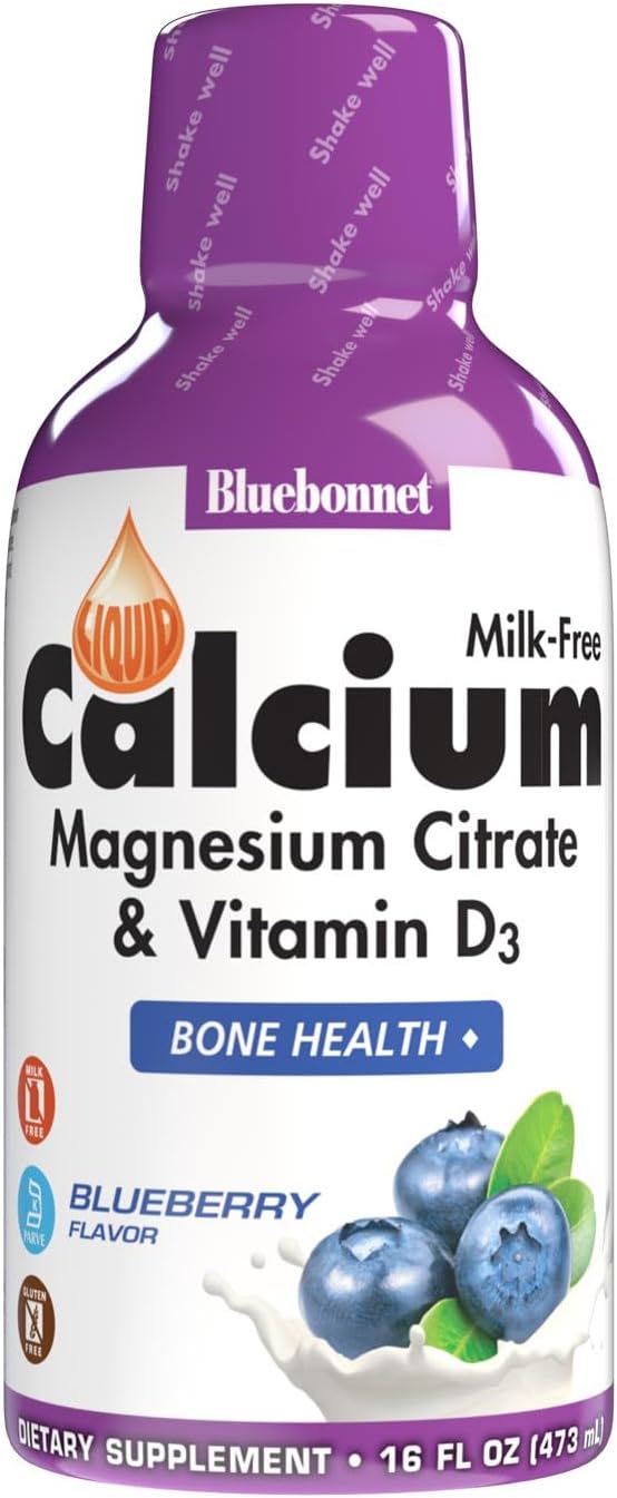 Bluebonnet Nutrition Liquid Calcium Citrate Magnesium Citrate with Vitamin D3 for Bone Health - Gluten, Soy, Milk Free - Kosher Blueberry & Mixed Berry Combo