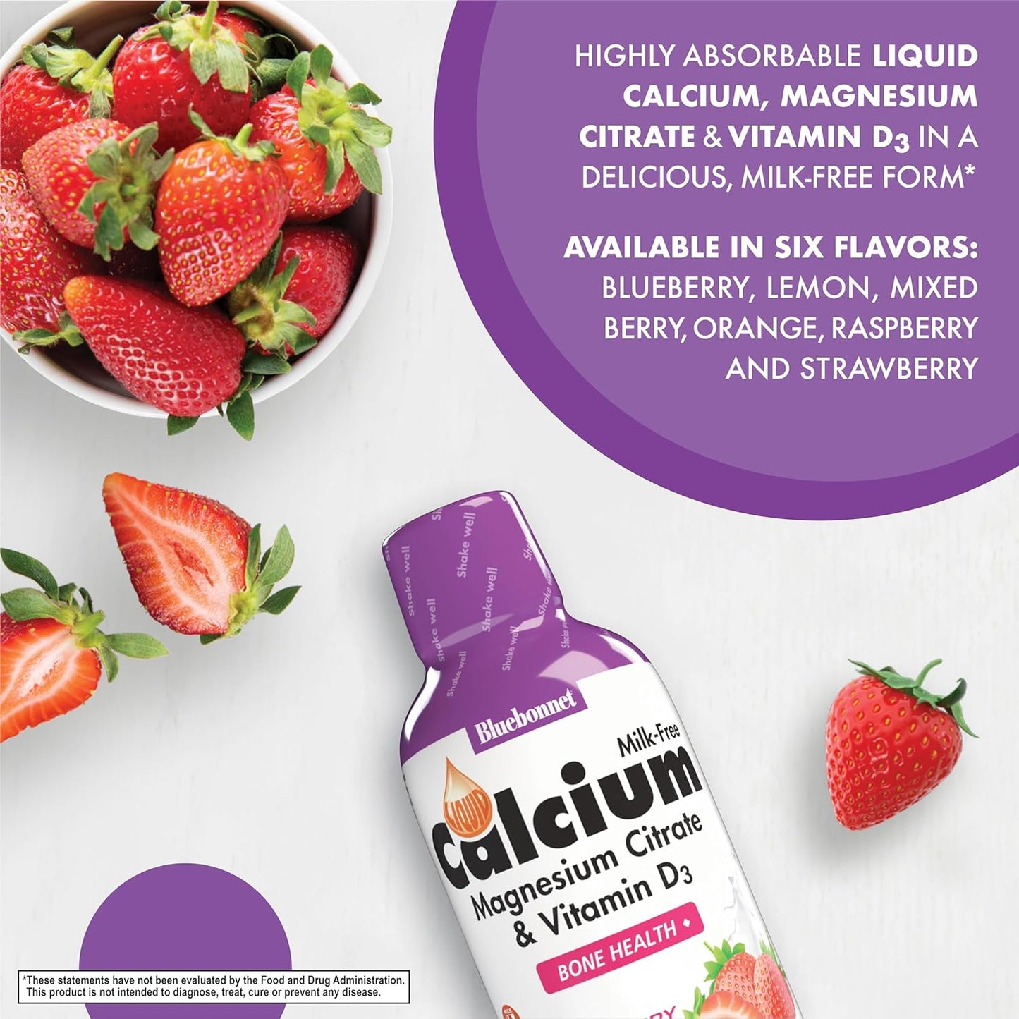 Bluebonnet Nutrition Liquid Calcium Citrate with Magnesium and Vitamin D3 for Bone Health - Strawberry Flavor, 16 Fl Oz