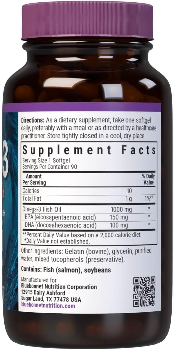 BlueBonnet Nutrition Omega-3 Salmon Oil Softgels - 90 Count Bottle