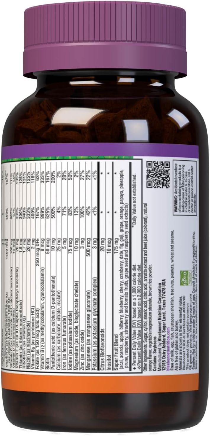 Bluebonnet Nutrition Rainforest Animalz Kids Multivitamin Chewable Tablets - Whole Food Based, Vitamin C, D3, Iron - 180 Tablets, Orange Flavor - Gluten Free, Milk Free, Kosher
