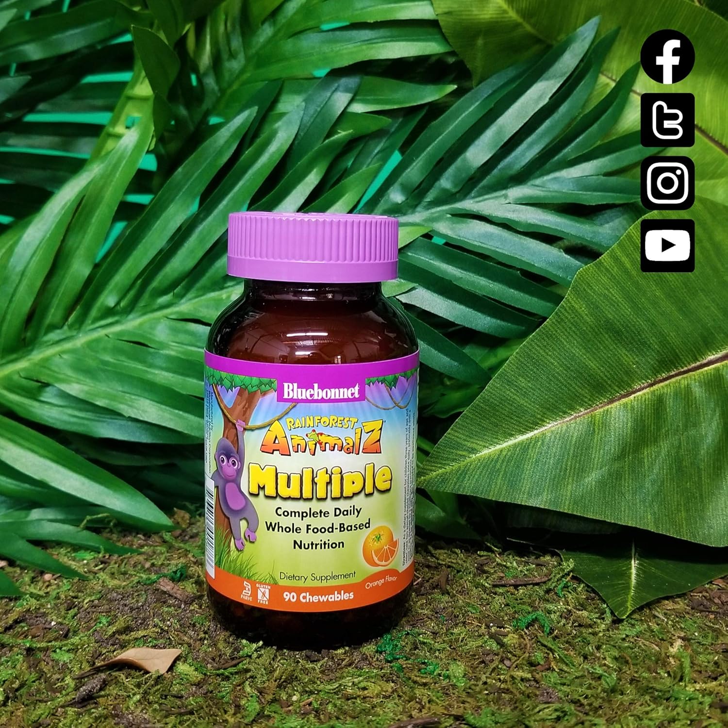 Bluebonnet Nutrition Rainforest Animalz Kids Multivitamin Chewable Tablets - Whole Food Based, Vitamin C, D3, Iron - 180 Tablets, Orange Flavor - Gluten Free, Milk Free, Kosher