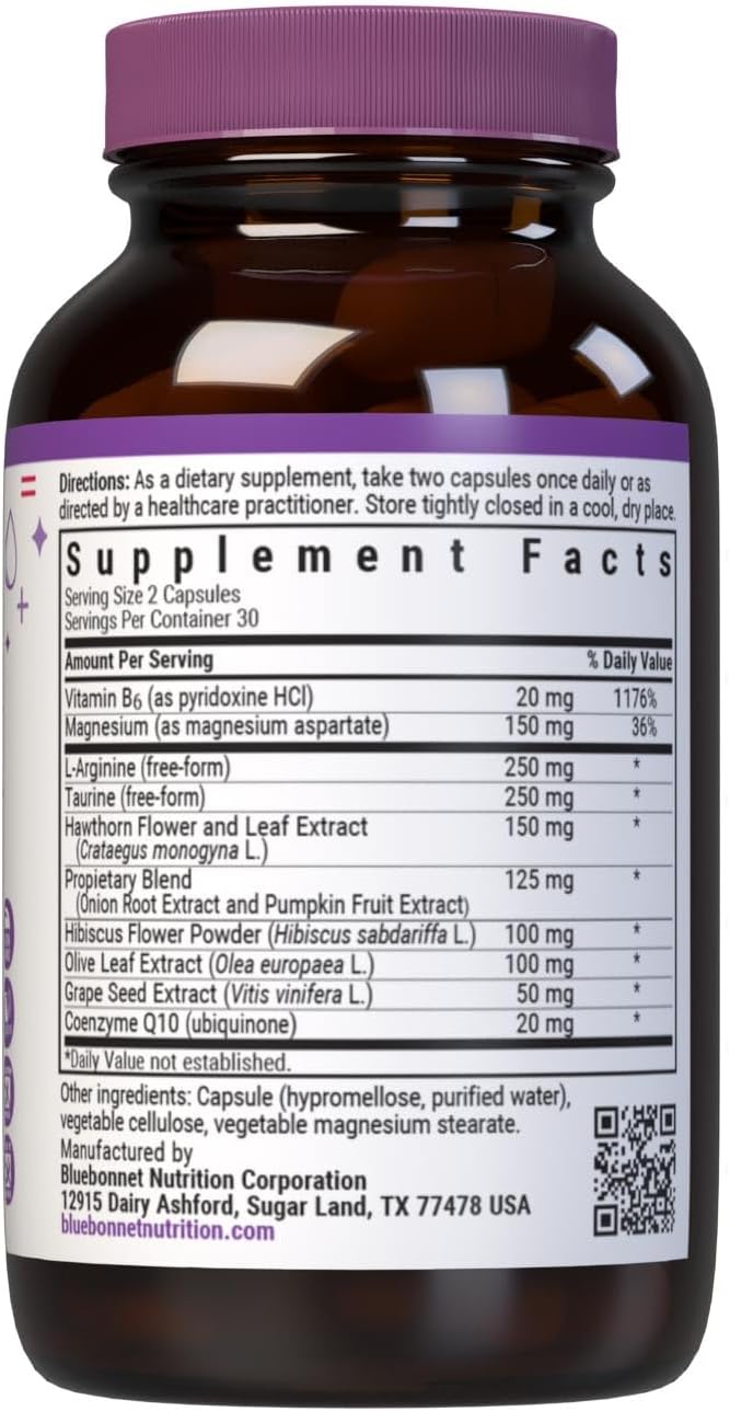 Bluebonnet Nutrition Vascular Health Supplement - Blood Pressure Support, Vegan, Non-GMO, Gluten-Free, 60 Capsules
