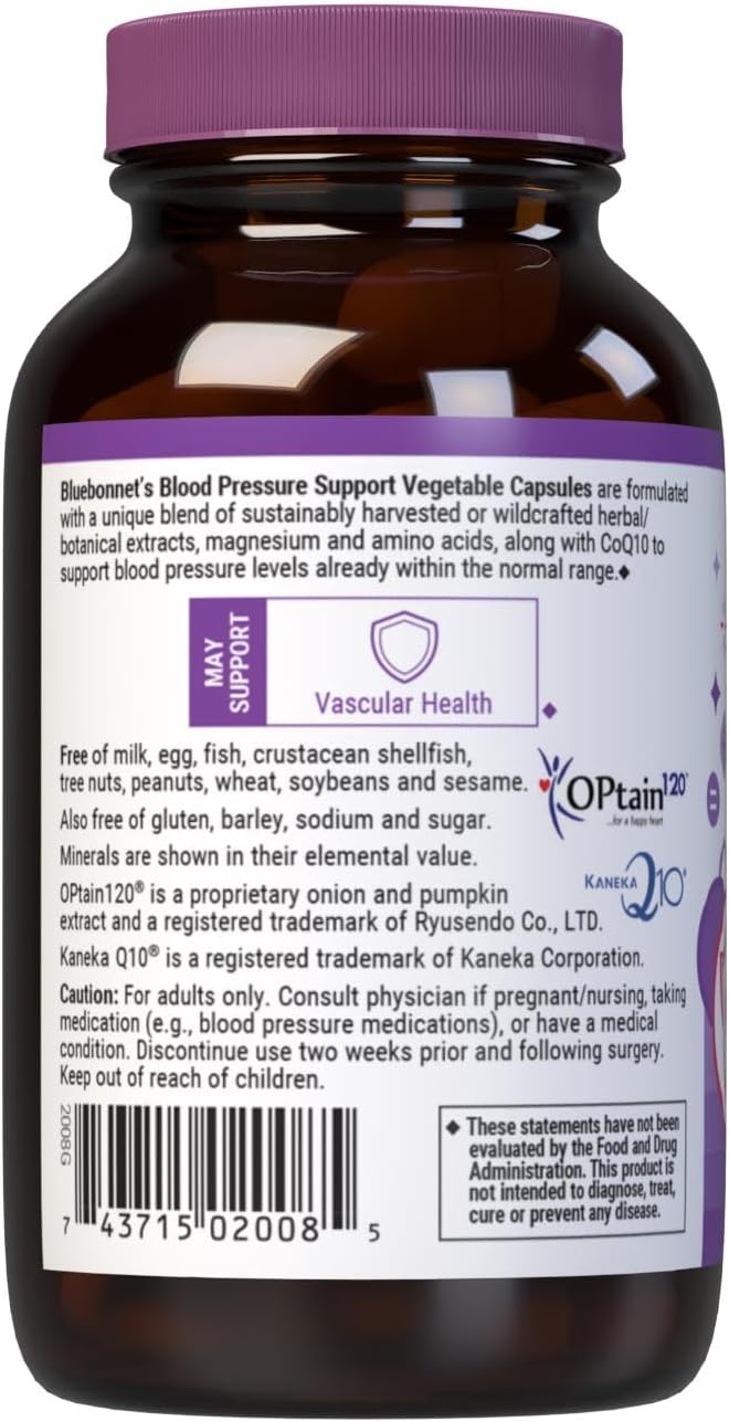 Bluebonnet Nutrition Vascular Health Supplement - Blood Pressure Support, Vegan, Non-GMO, Gluten-Free, 60 Capsules