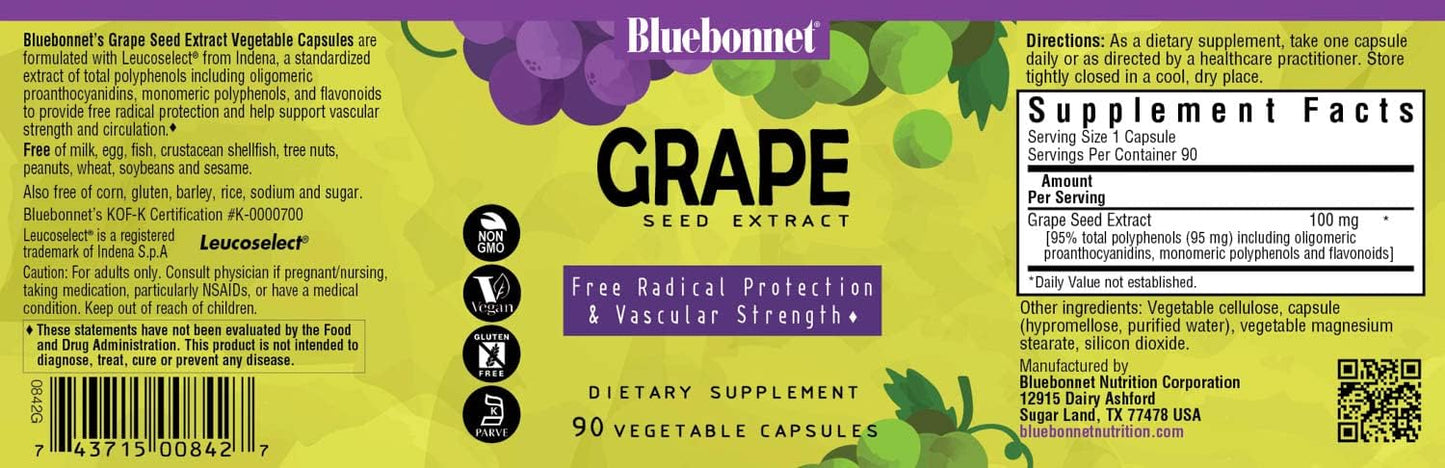 BlueBonnet Super Fruit Grape Seed Extract Capsules, 90 Count Bottle