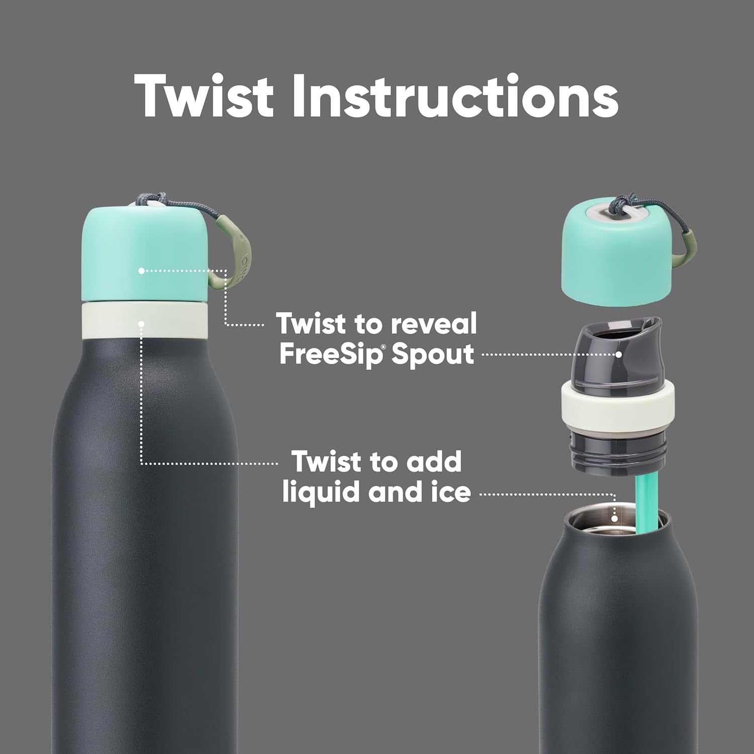 Blue/Grey Owala FreeSip Twist Insulated Stainless Steel Water Bottle - BPA-Free, 24-oz - Ideal for Sports and Travel