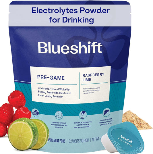 Blueshift Pre-Game NAC Supplement with Electrolytes and Liver Support - 14 Pack Hydration Powder Pods