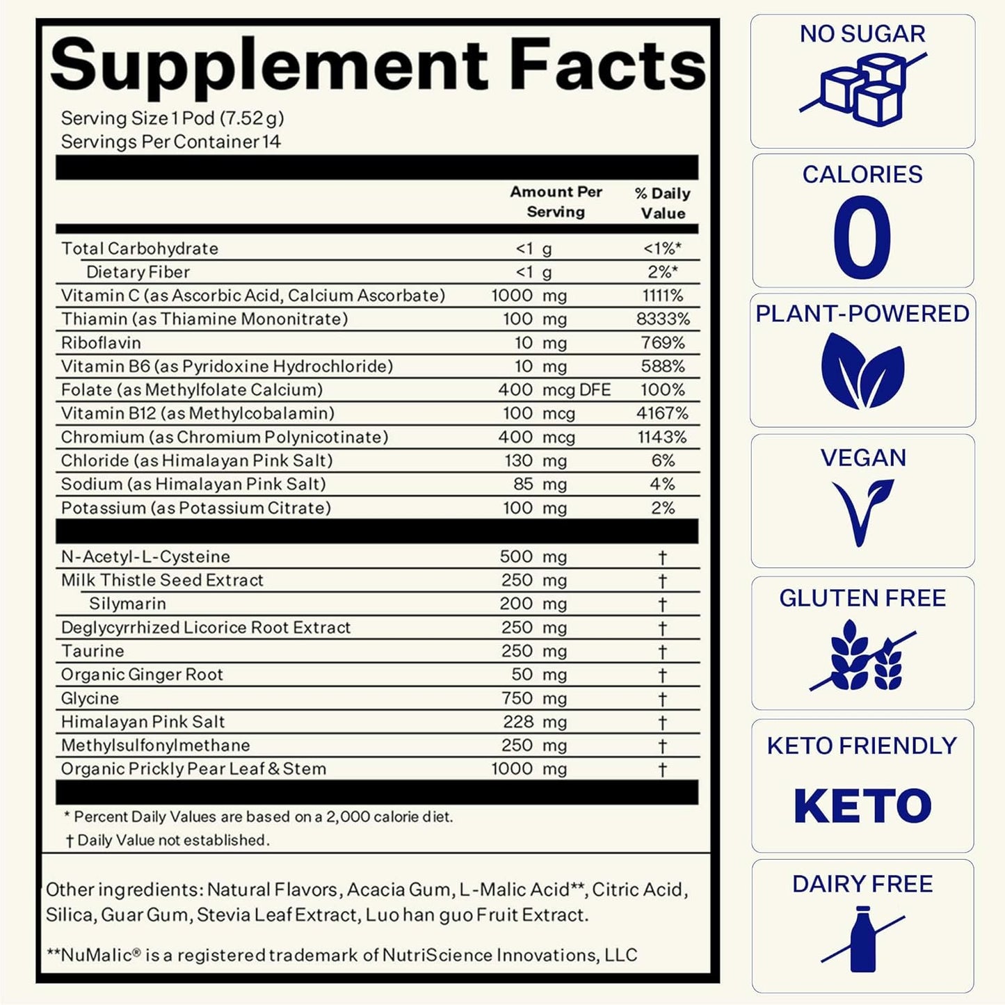 Blueshift Pre-Game NAC Supplement with Electrolytes and Liver Support - 14 Pack Hydration Powder Pods